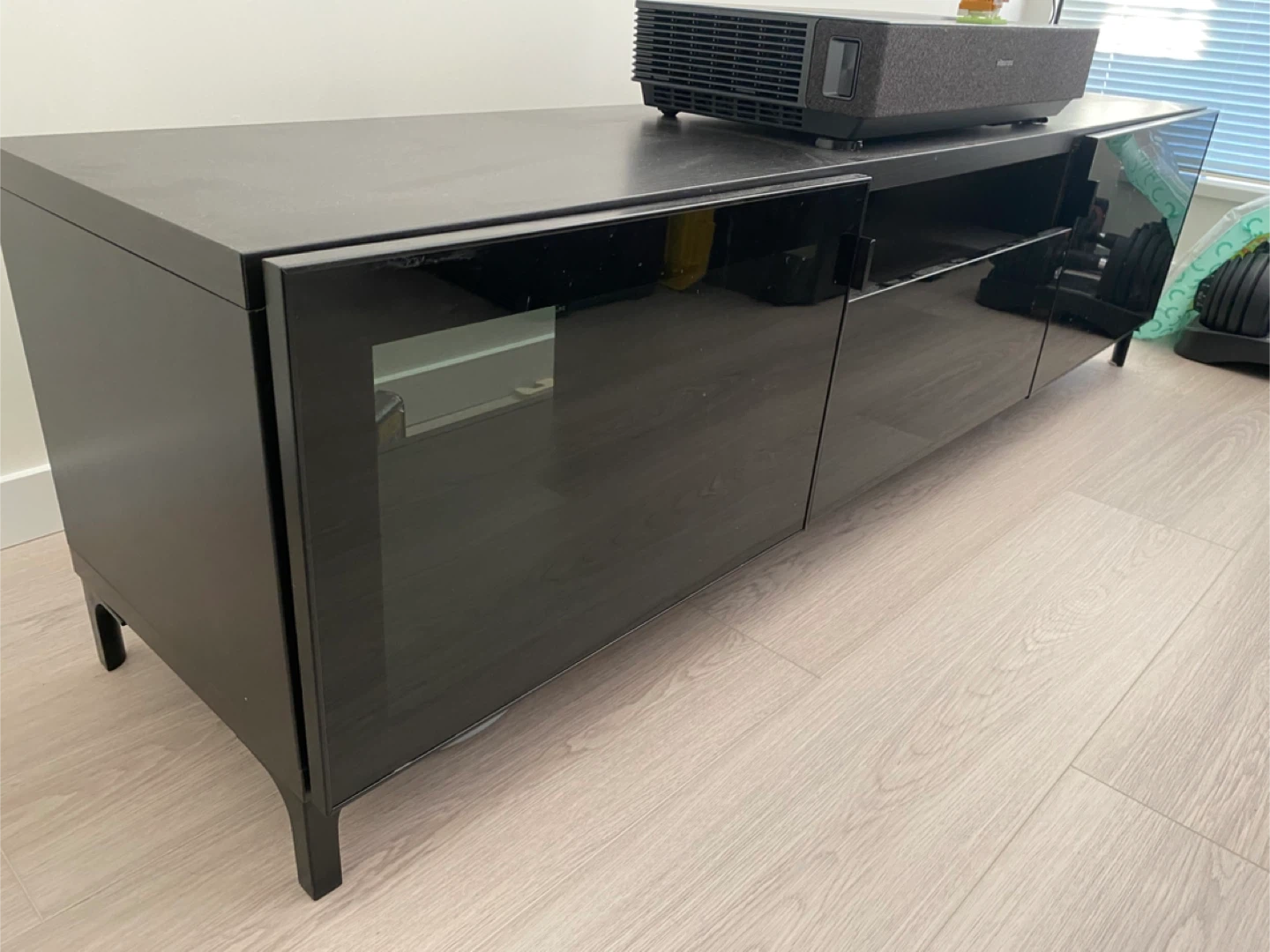 Black TV Stand with Glass Doors
