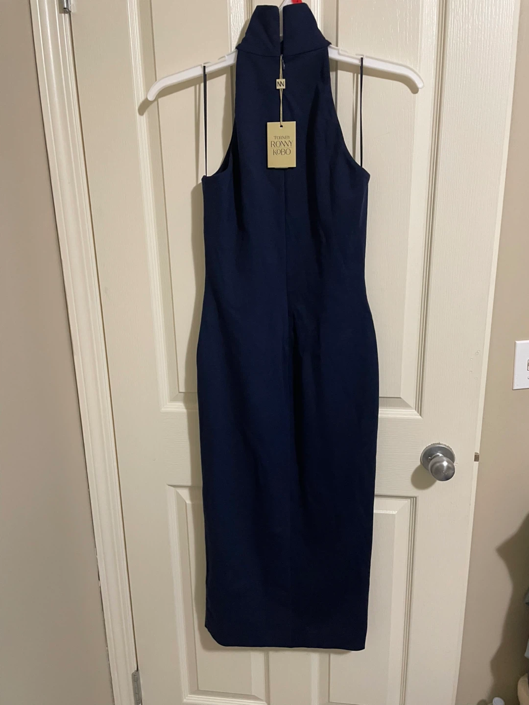 Ronny Kobo Navy Blue Halter Dress - Size L - photo 2