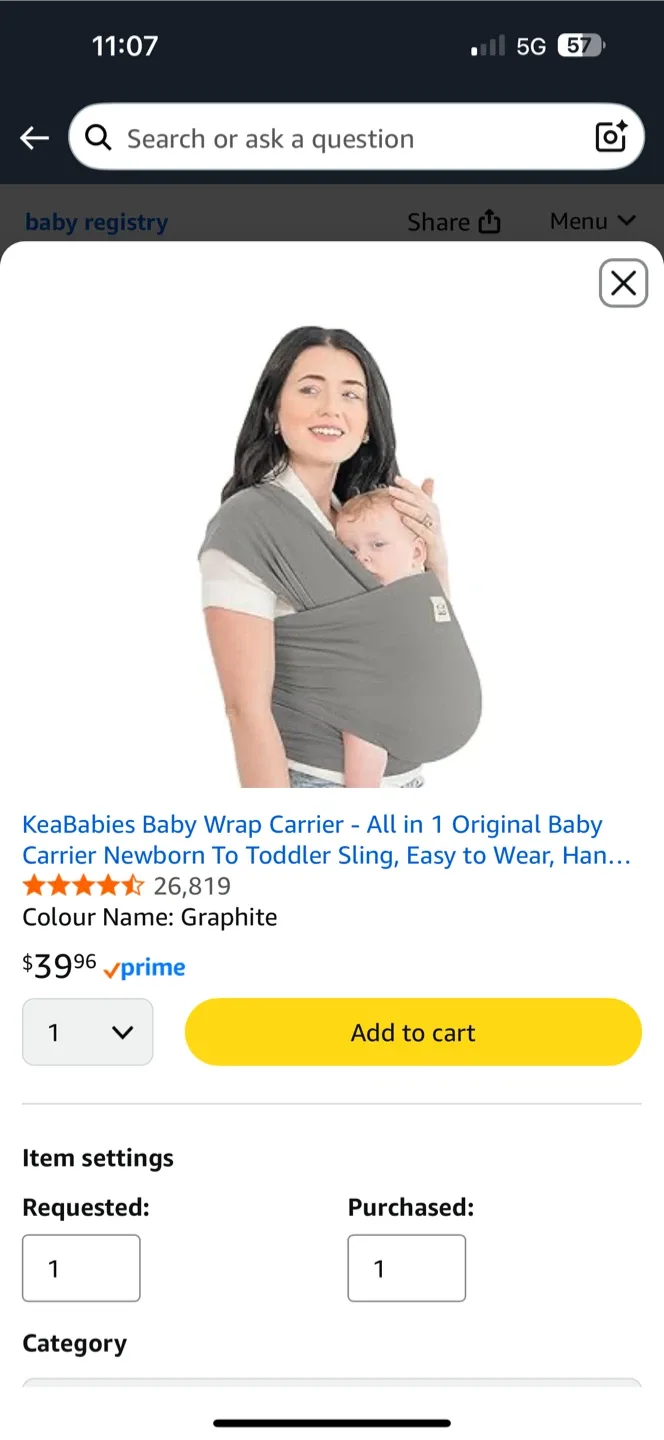 KeaBabies Baby Wrap Carrier - Graphite image indicator(2)