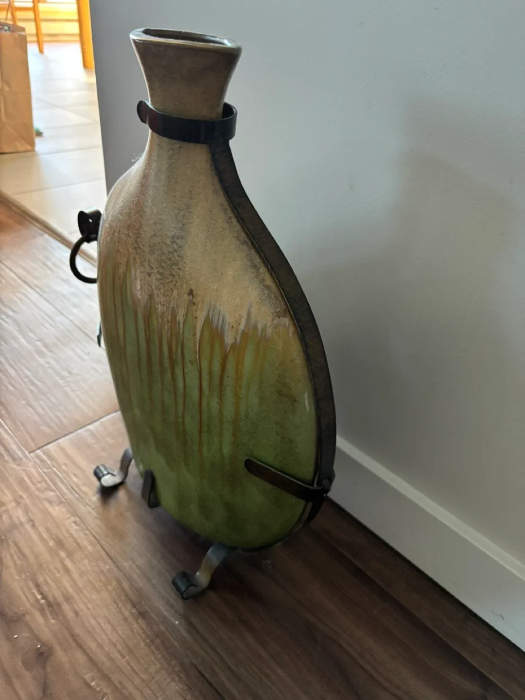 Decorative Green & Brown Vase with Metal Stand image indicator(3)