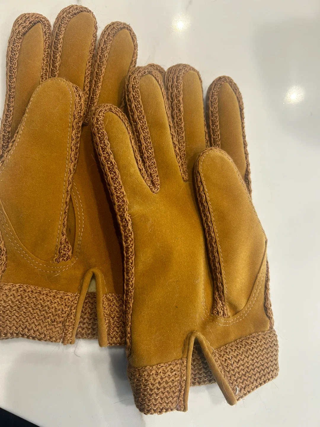 Brown Leather suede Gloves, fleece lining image indicator(2)