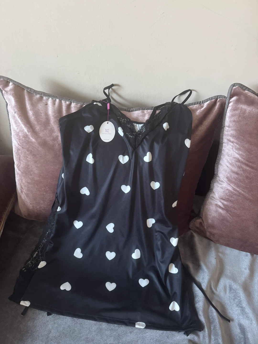 Avidlove Black Heart Print Lingerie