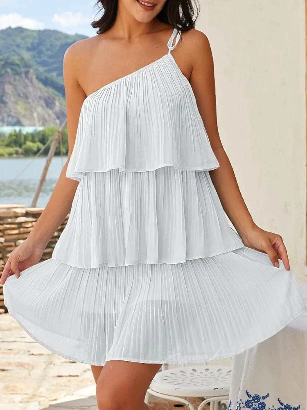 Brand new One Shoulder Ruffle Mini Dress image indicator(6)