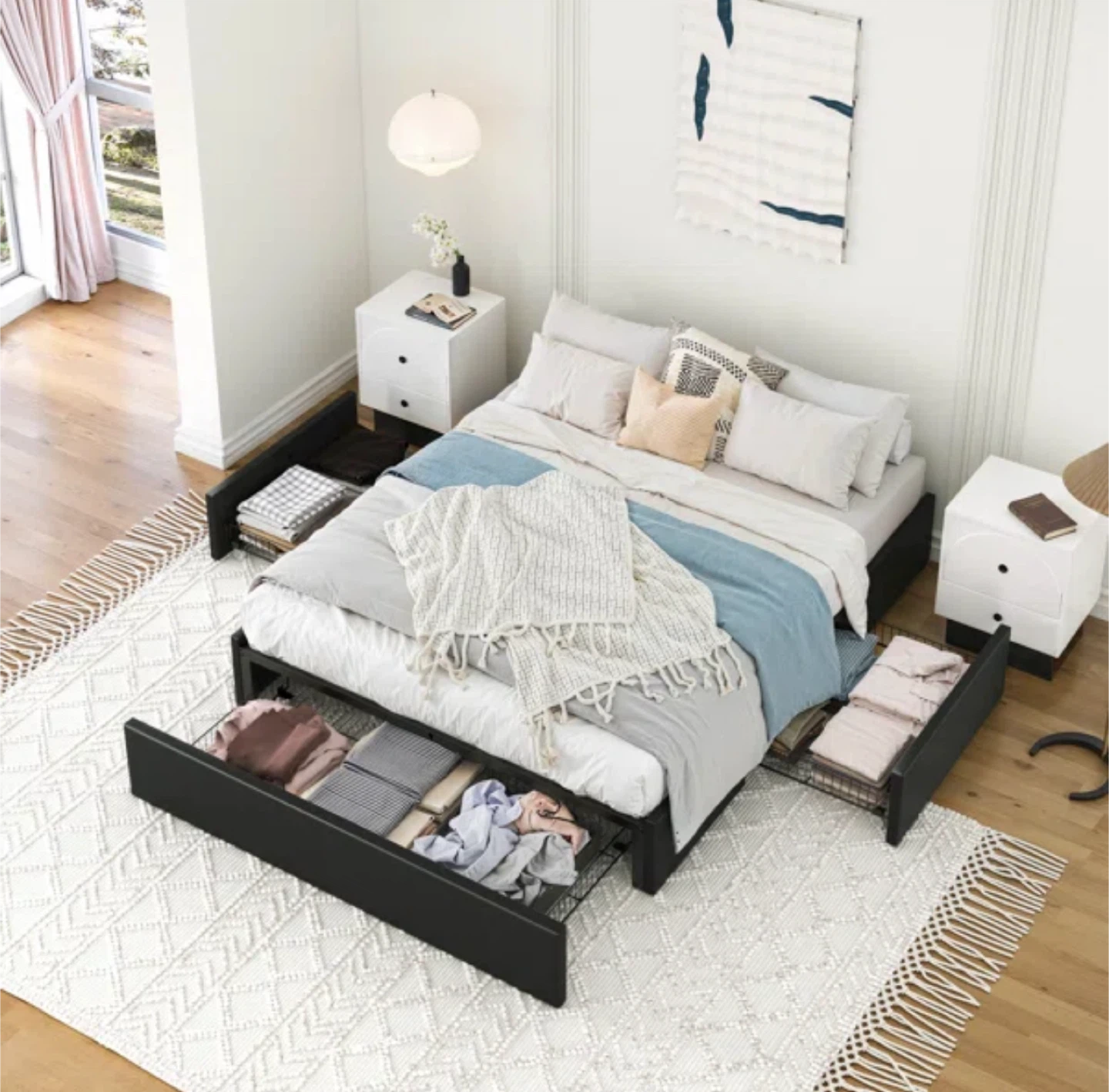 Full Size Bed Frame with Storage Drawers - Black