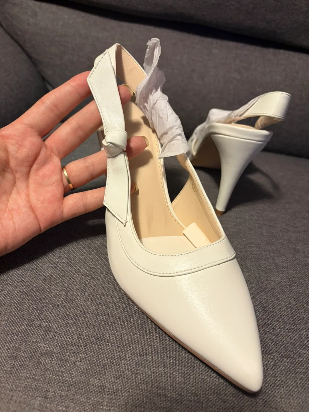 White Slingback Heels, Size 8 image indicator(4)