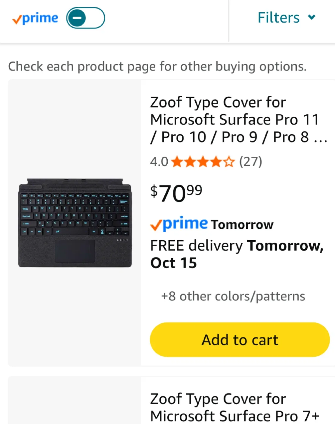 Keyboard for Microsoft Surface Pro 11/10/9/8/X thumbnail