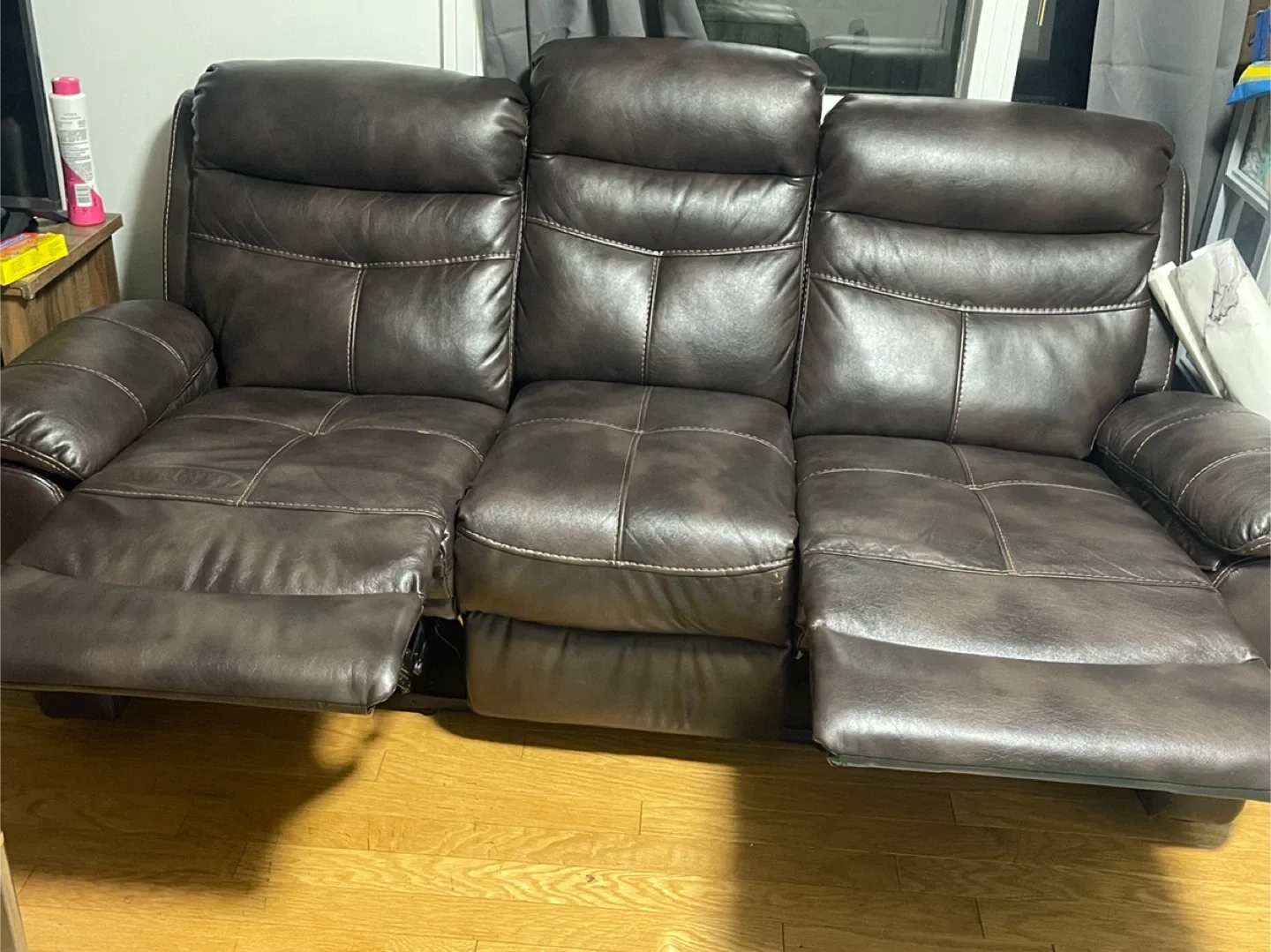Brown Leather Reclining Sofa image indicator(3)
