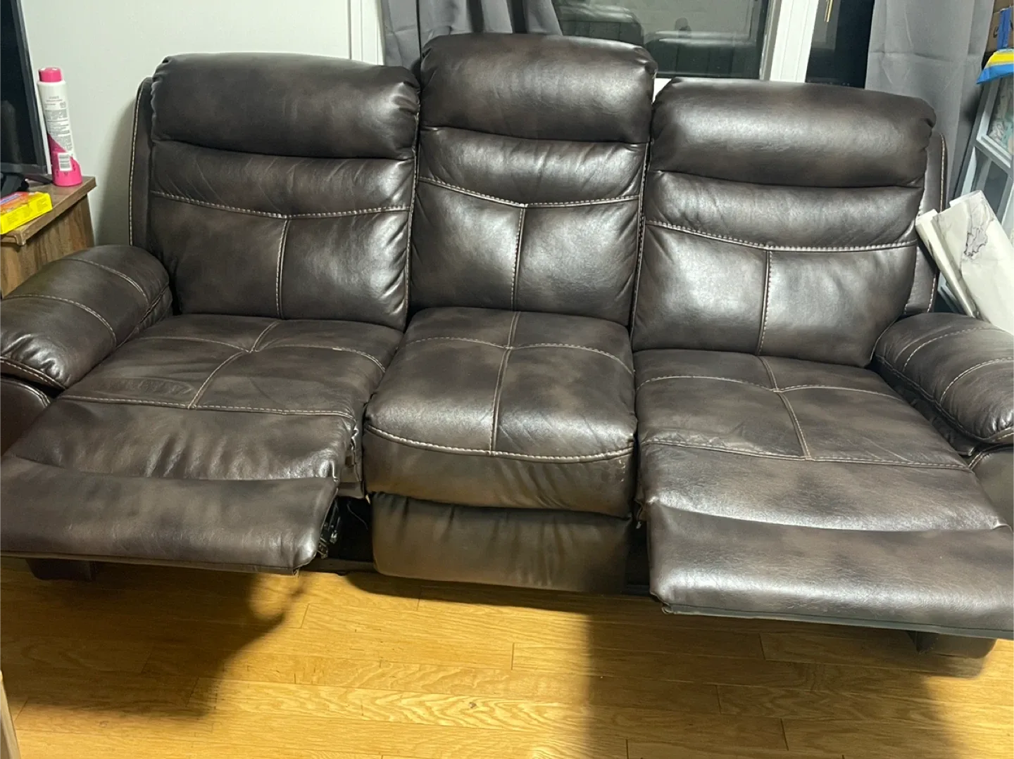 Brown Leather Reclining Sofa image indicator(2)