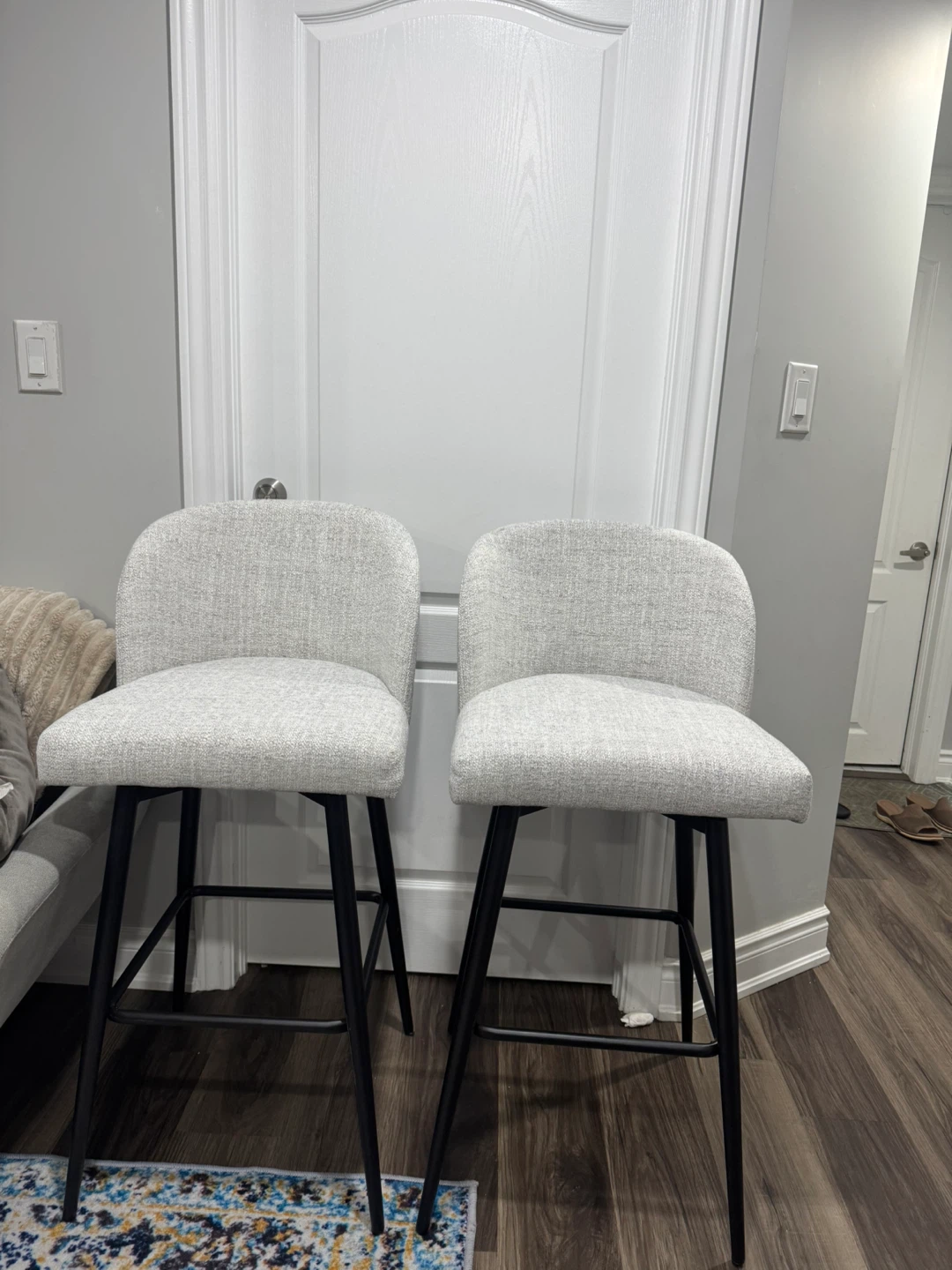 Set of 2 Grey Upholstered Bar Stools