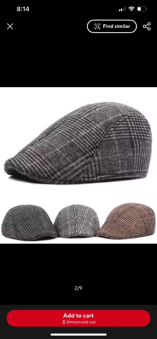 Plaid Flat Cap Retro Beret Hat- Dark Gray - photo 2