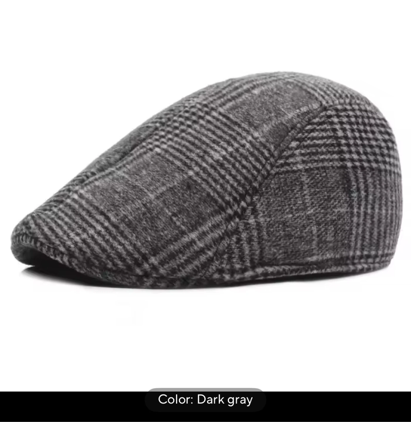 Plaid Flat Cap Retro Beret Hat- Dark Gray - photo 3