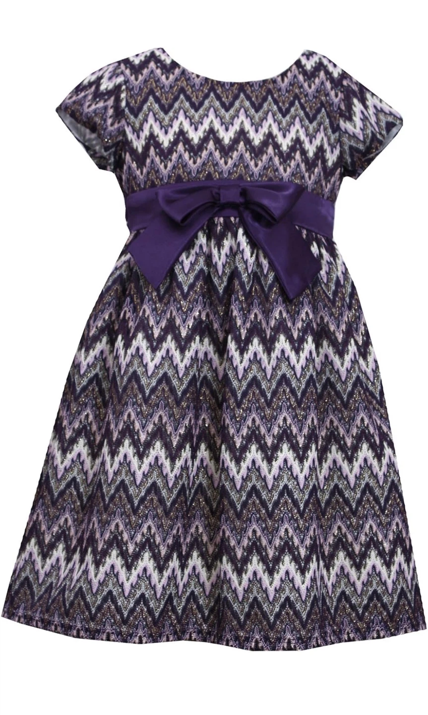 Purple Patterned Dress with Bow
