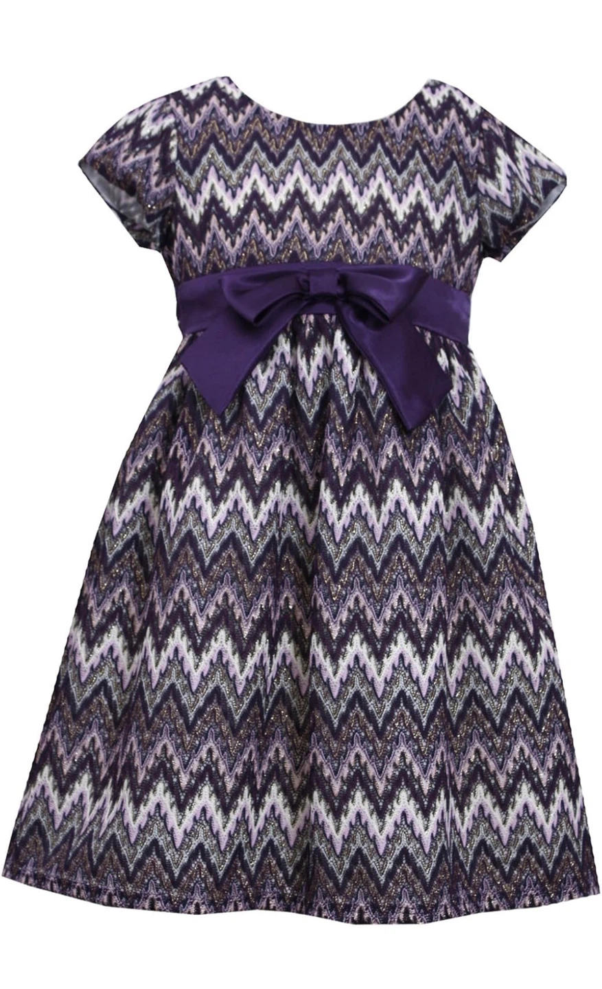 Purple Patterned Dress with Bow - photo 2