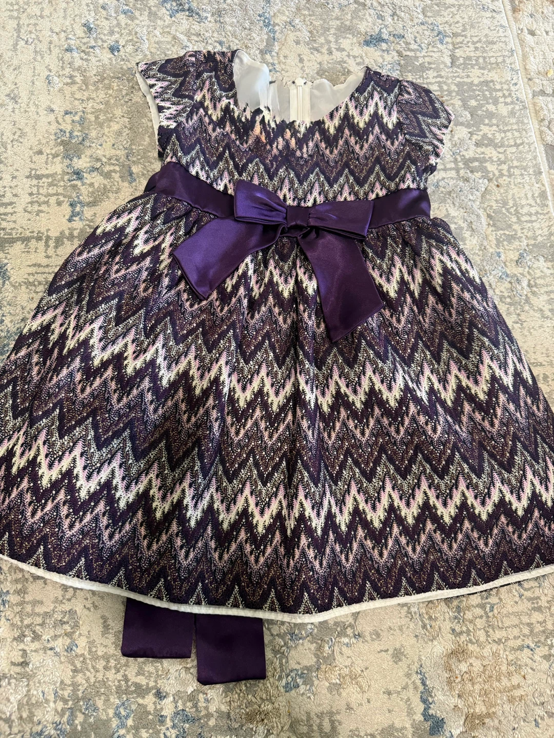 Purple Patterned Dress with Bow - photo 3