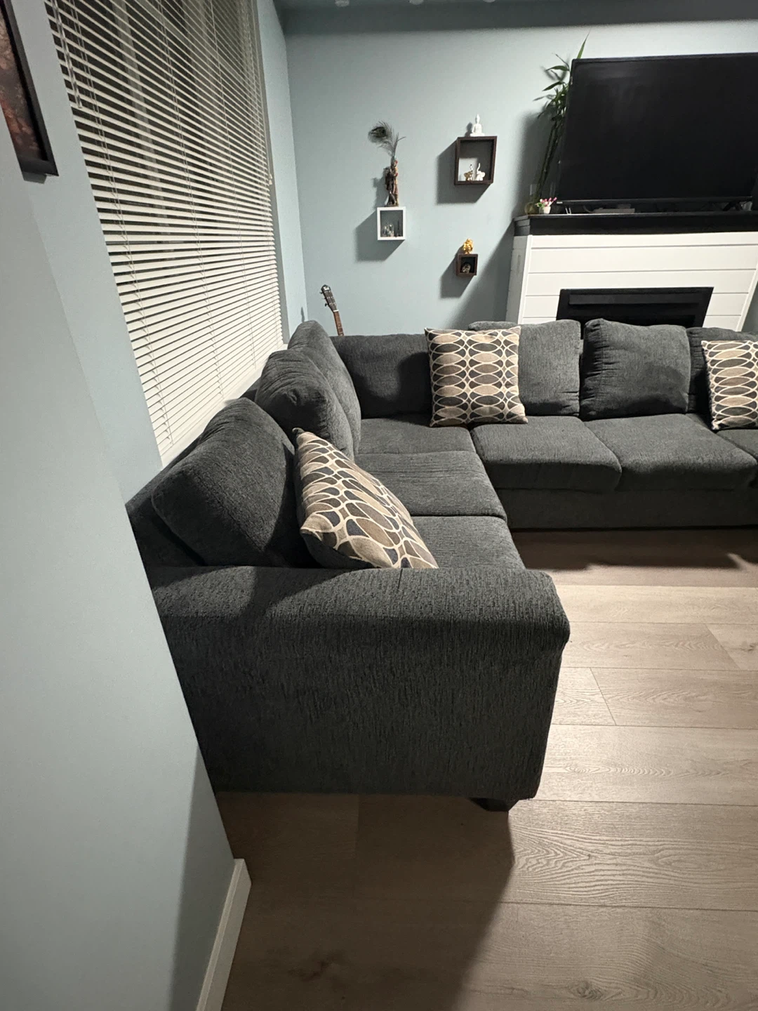 Grey Sectional Sofa with Pillows - photo 3