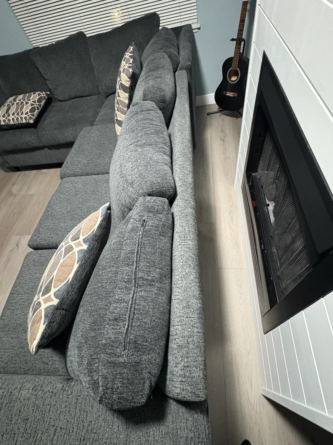 Grey Sectional Sofa with Pillows