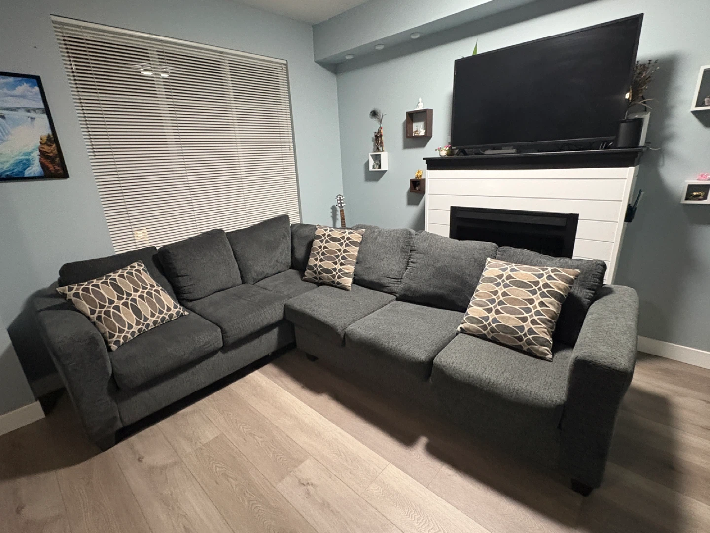 Grey Sectional Sofa with Pillows - photo 5