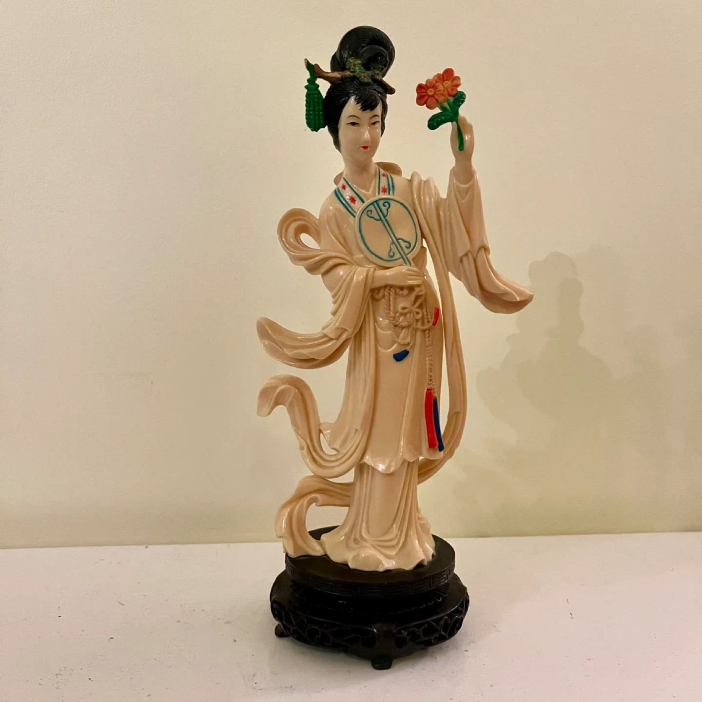 Vintage Celluloid Painted Geisha with Flowers thumbnail