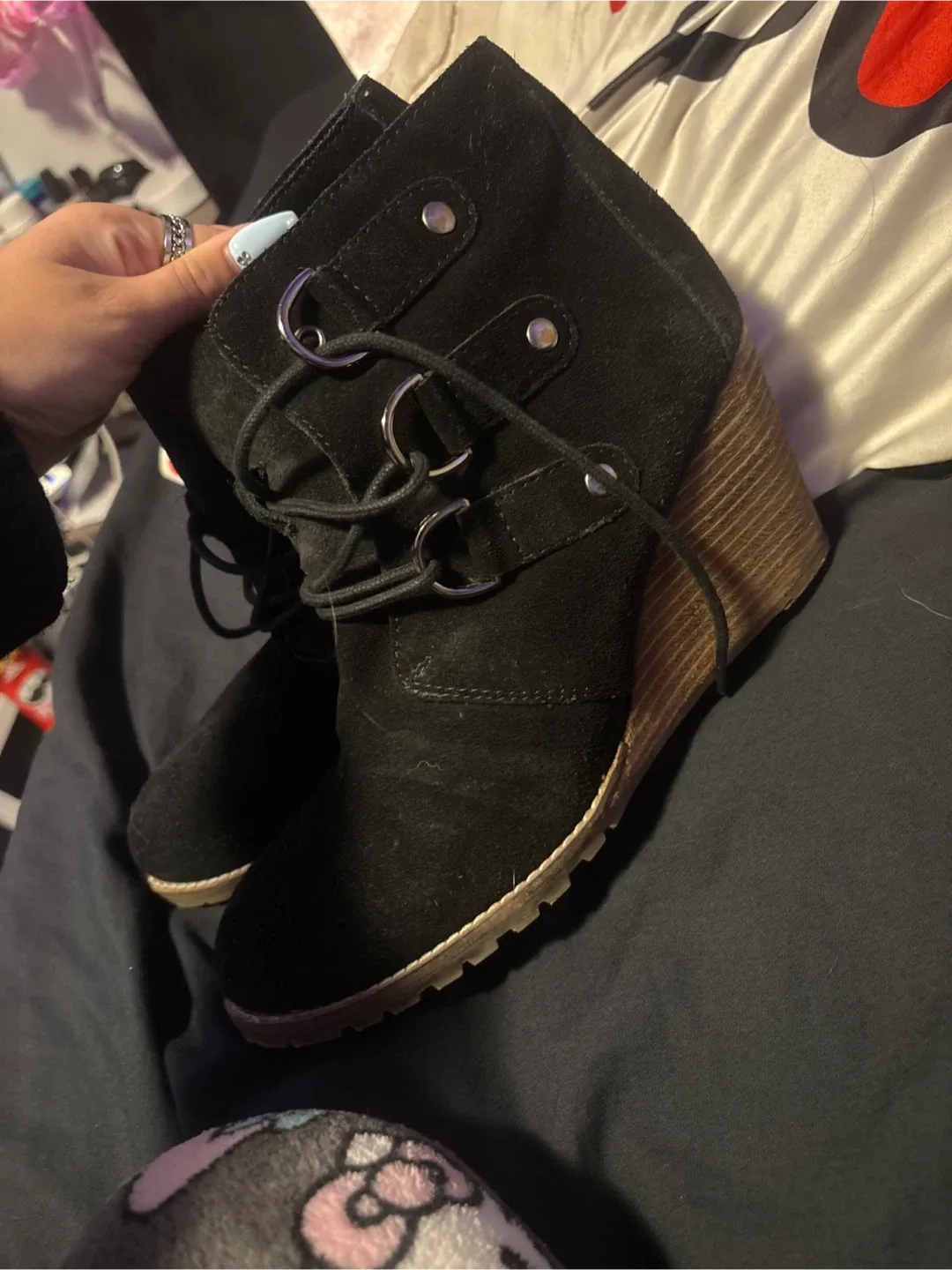 Black Suede Wedge Ankle Boots - Size 10 image indicator(2)