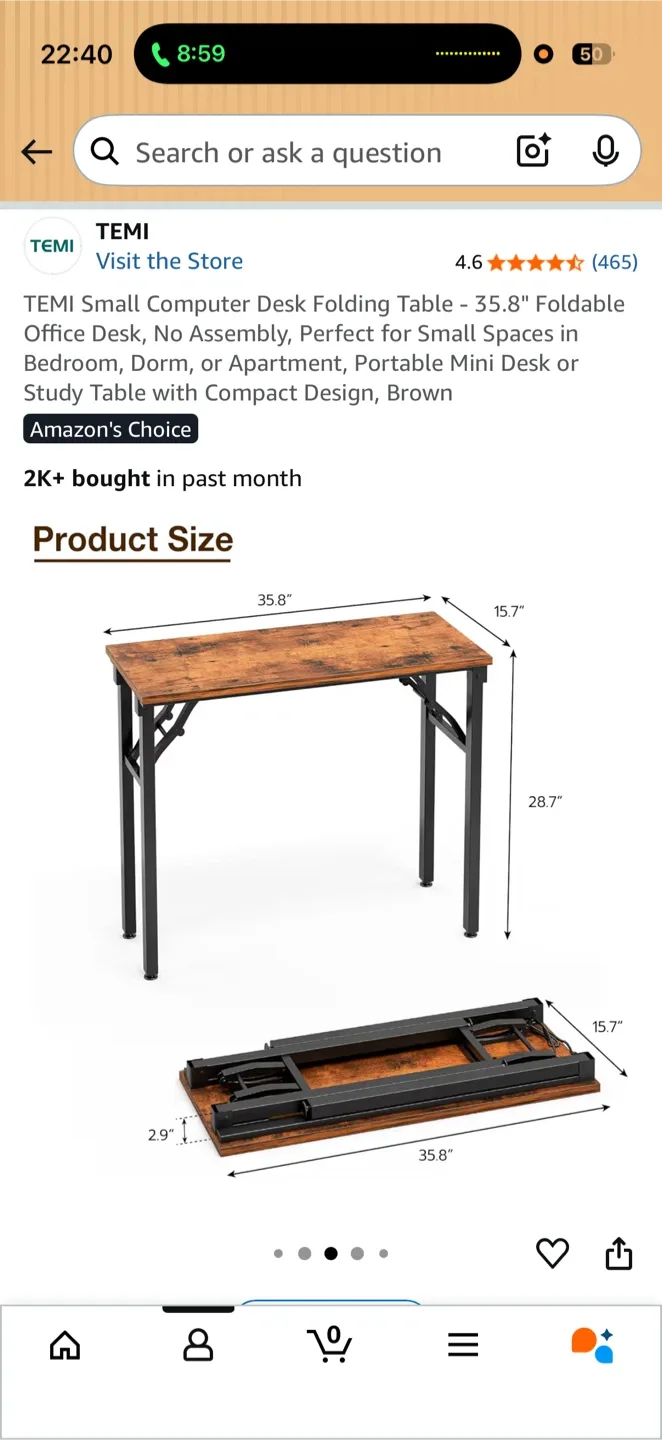 TEMI 35.8 Inch Folding Desk - Dark Oak - New in Box! image indicator(4)