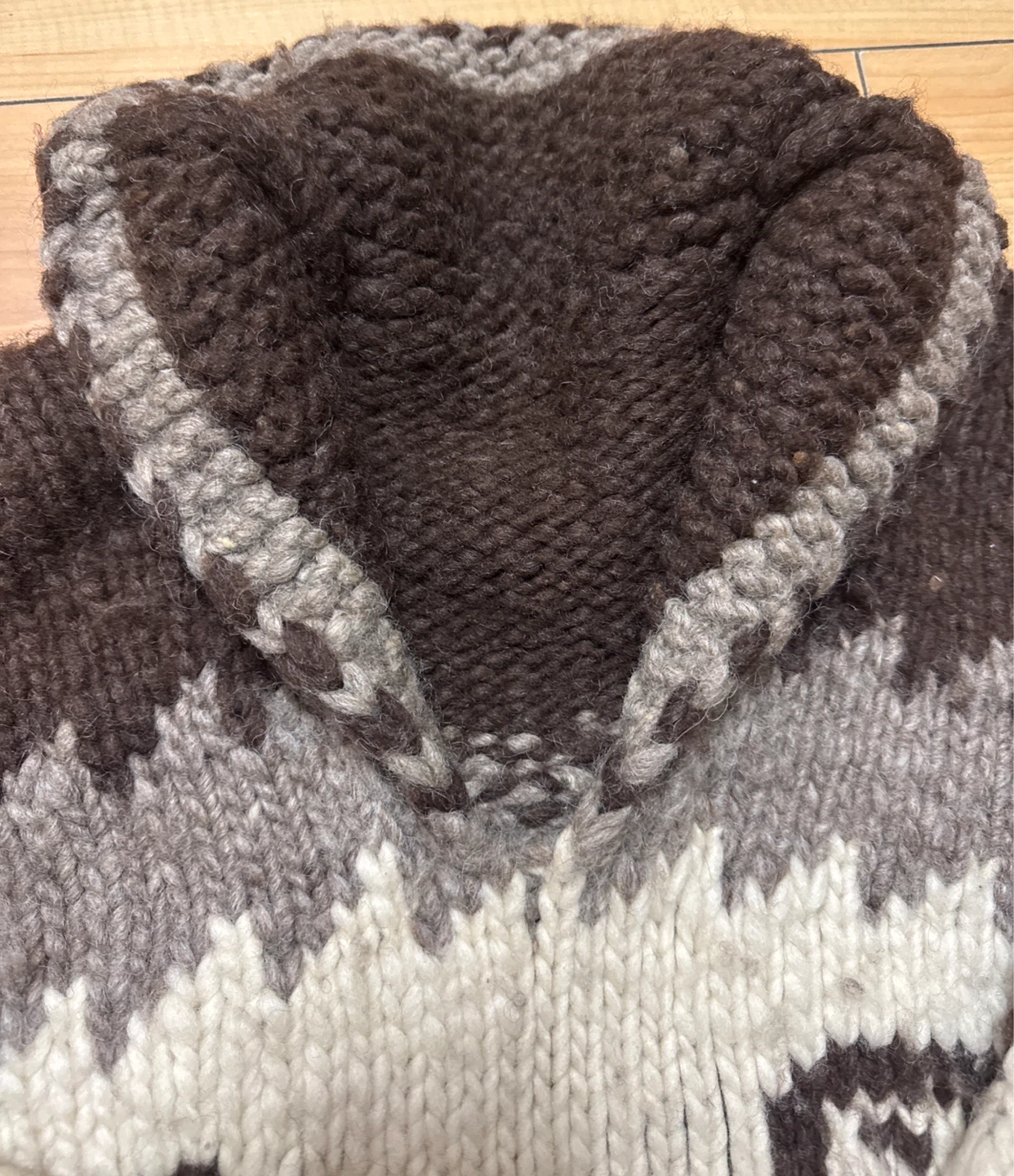 Hand Knit Wool Blend Sweater - Brown/Grey/White - photo 2