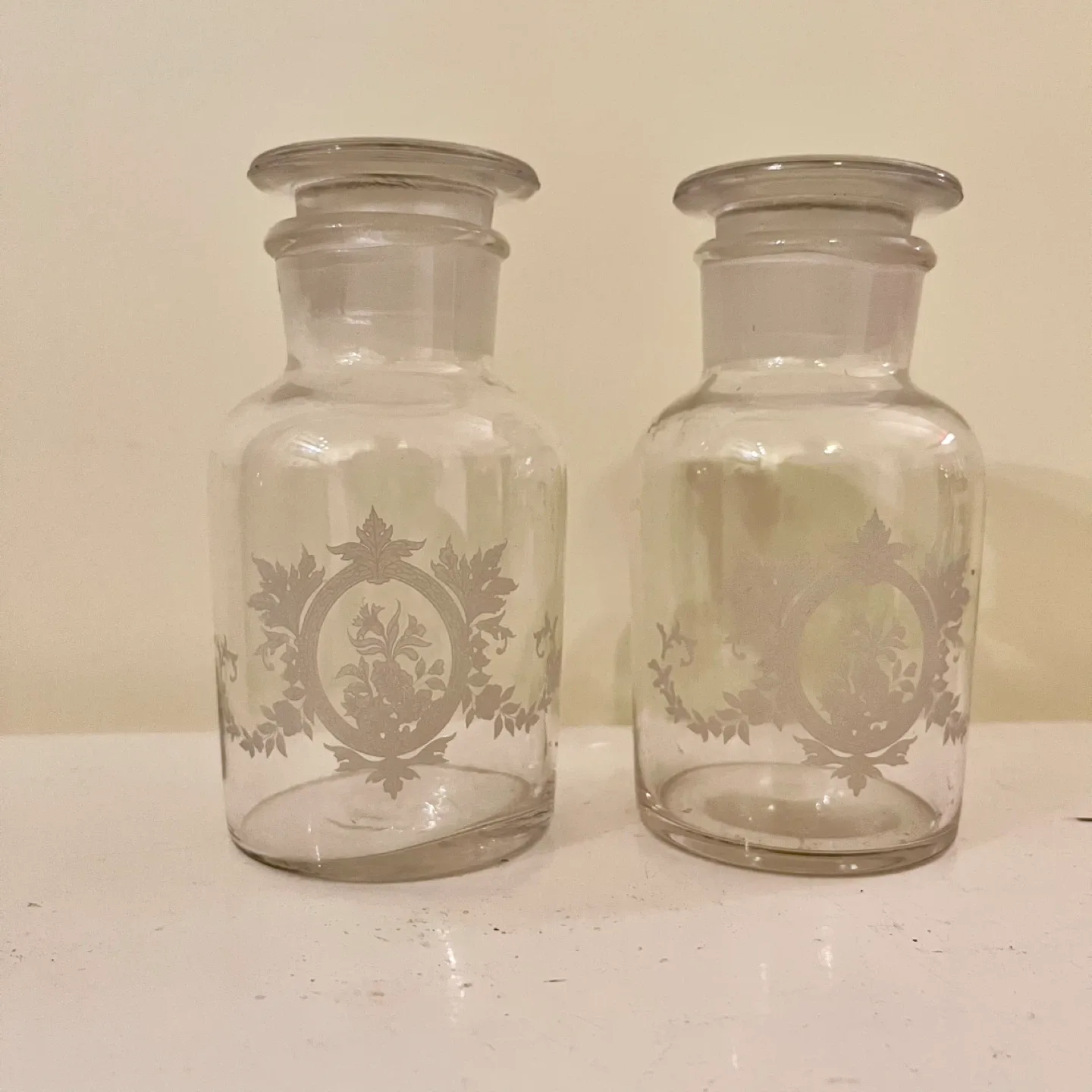 French Country Cottage Floral Leaf Etched Apothecary Bottles thumbnail