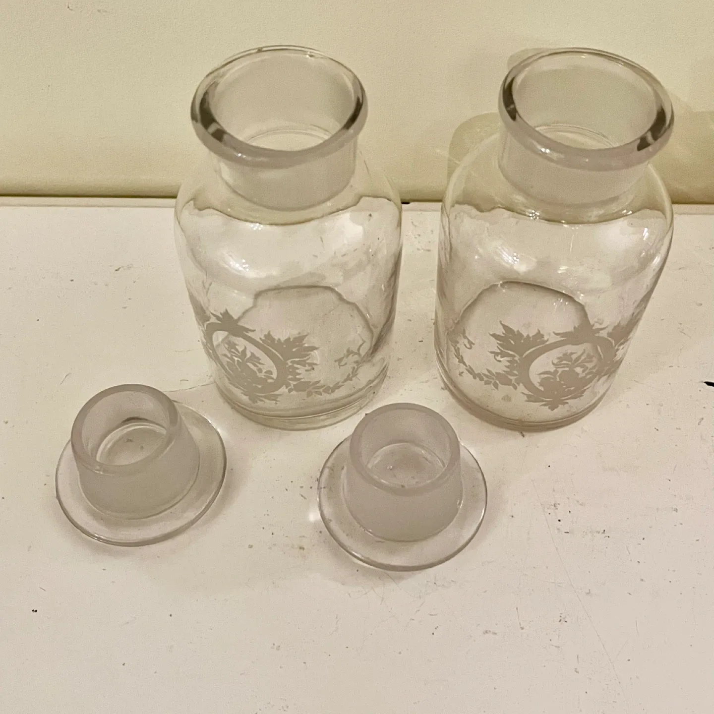 French Country Cottage Floral Leaf Etched Apothecary Bottles image indicator(3)