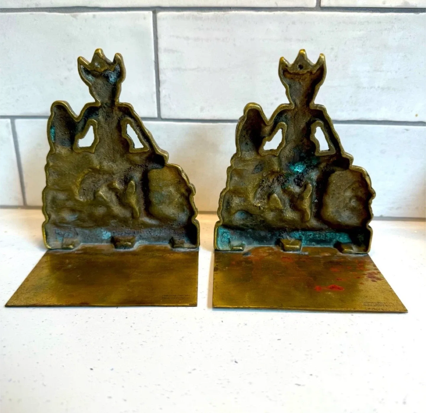 ANTIQUE SOLID BRONZE PIXIE ELF MUSHROOM GOTHIC STATUE BOOKENDS image indicator(6)