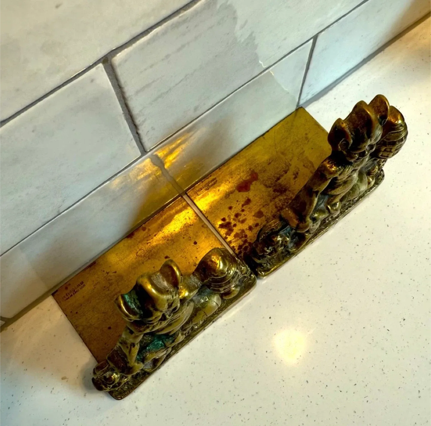 ANTIQUE SOLID BRONZE PIXIE ELF MUSHROOM GOTHIC STATUE BOOKENDS image indicator(9)