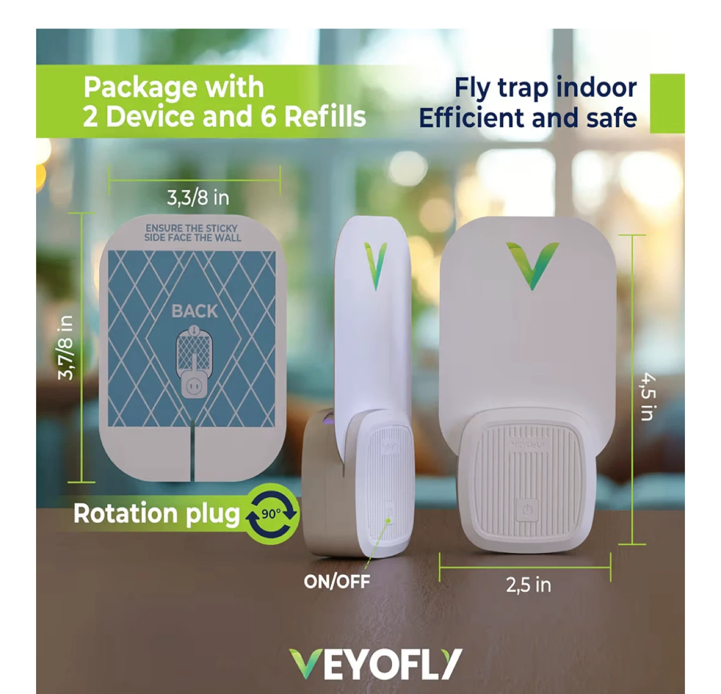Veyofly Fly Trap Indoor - 2 Devices & 6 Refills
