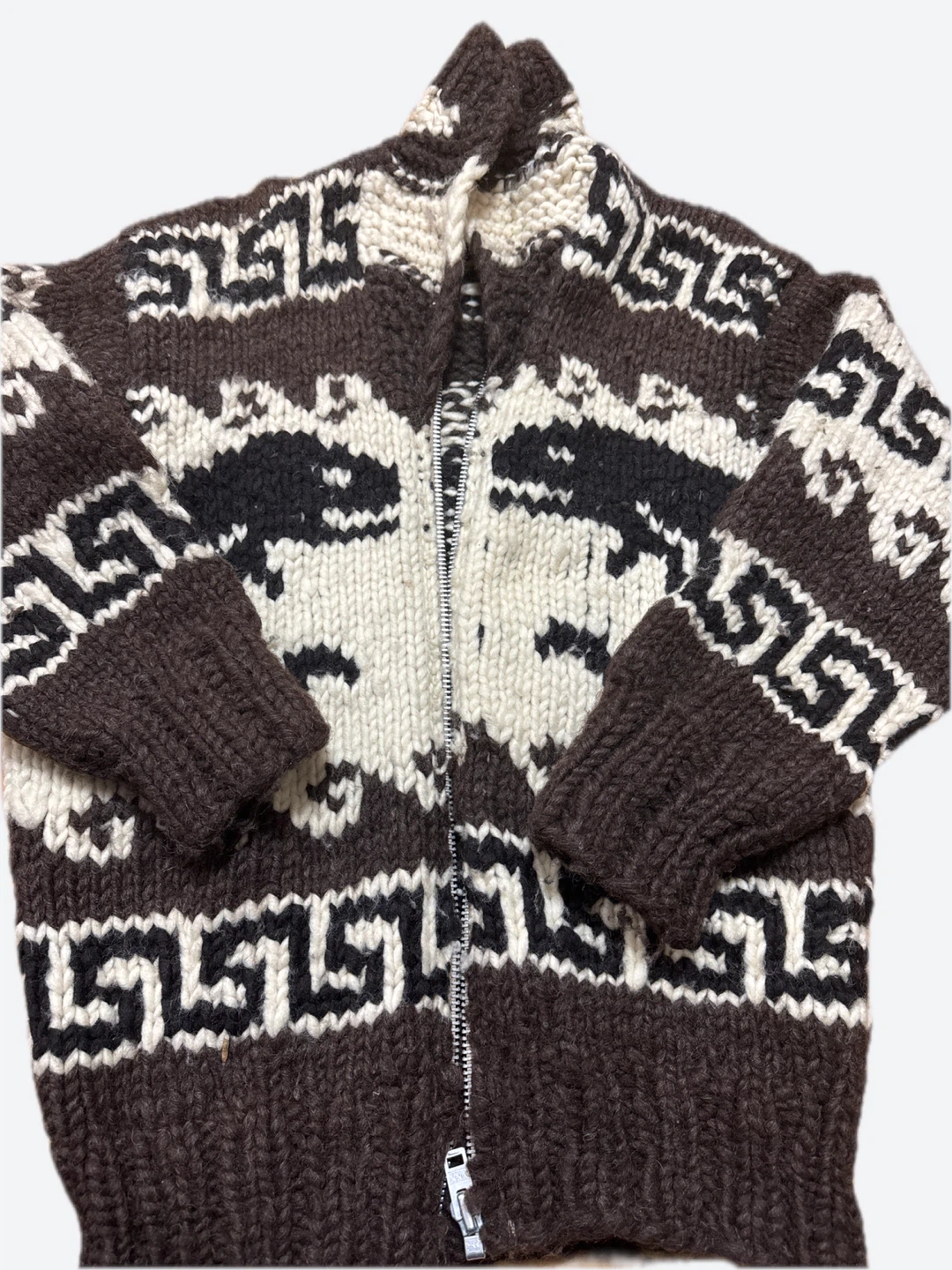 Hand-Knitted Wool Zip-Up Cardigan