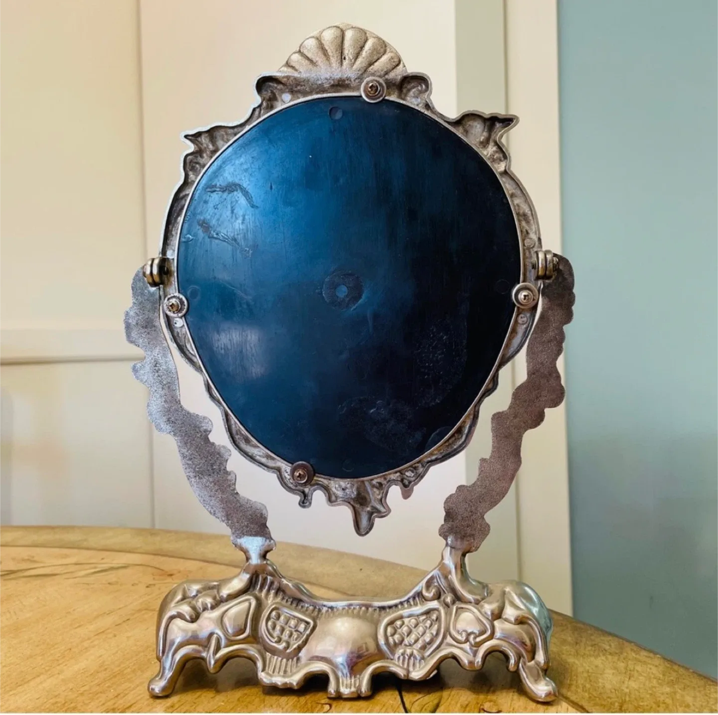 Vintage Silver Plated Ornate Vanity Swing Mirror Cherubs 12.5" image indicator(5)