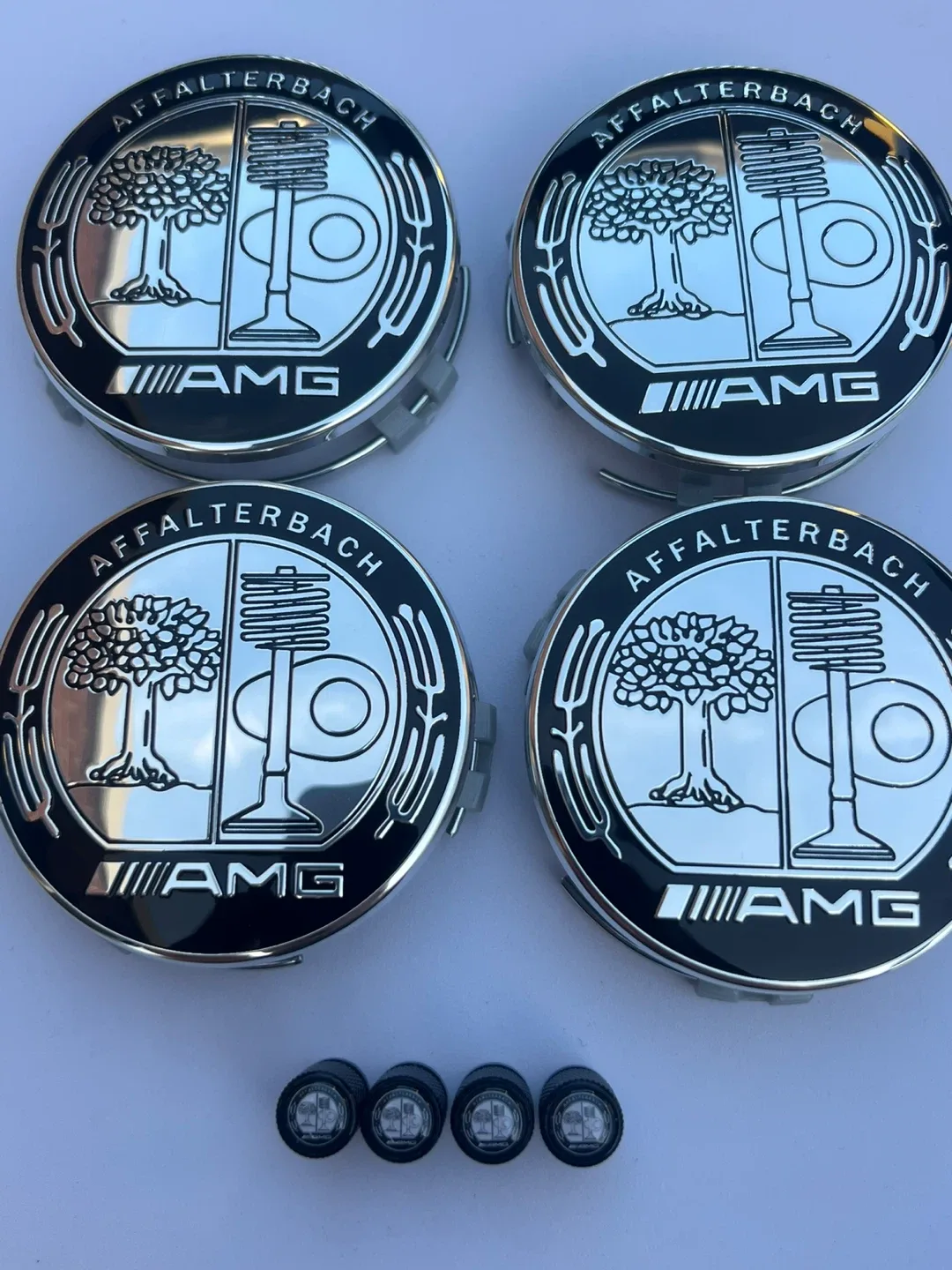 AMG Wheel Center Caps + Valve Stem Caps - Set of 4 thumbnail