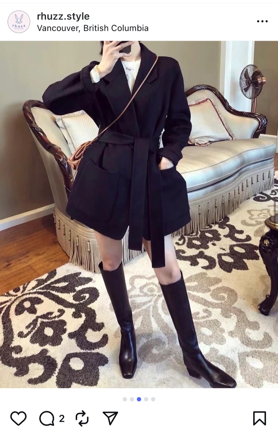 Black belted coat (wool) - photo 4