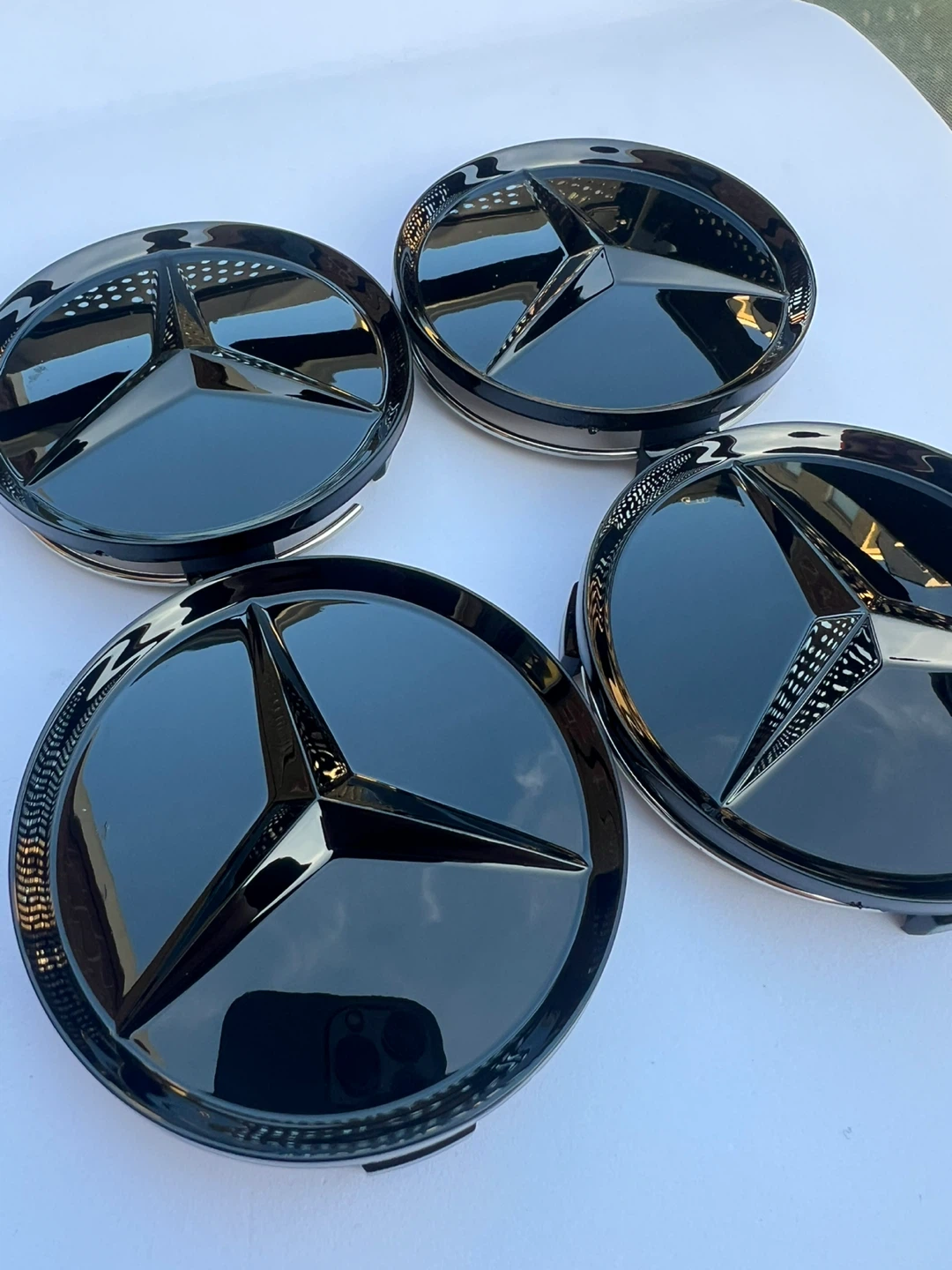 Mercedes-Benz 75mm Glossy Black Wheel Center Caps (Set of 4)