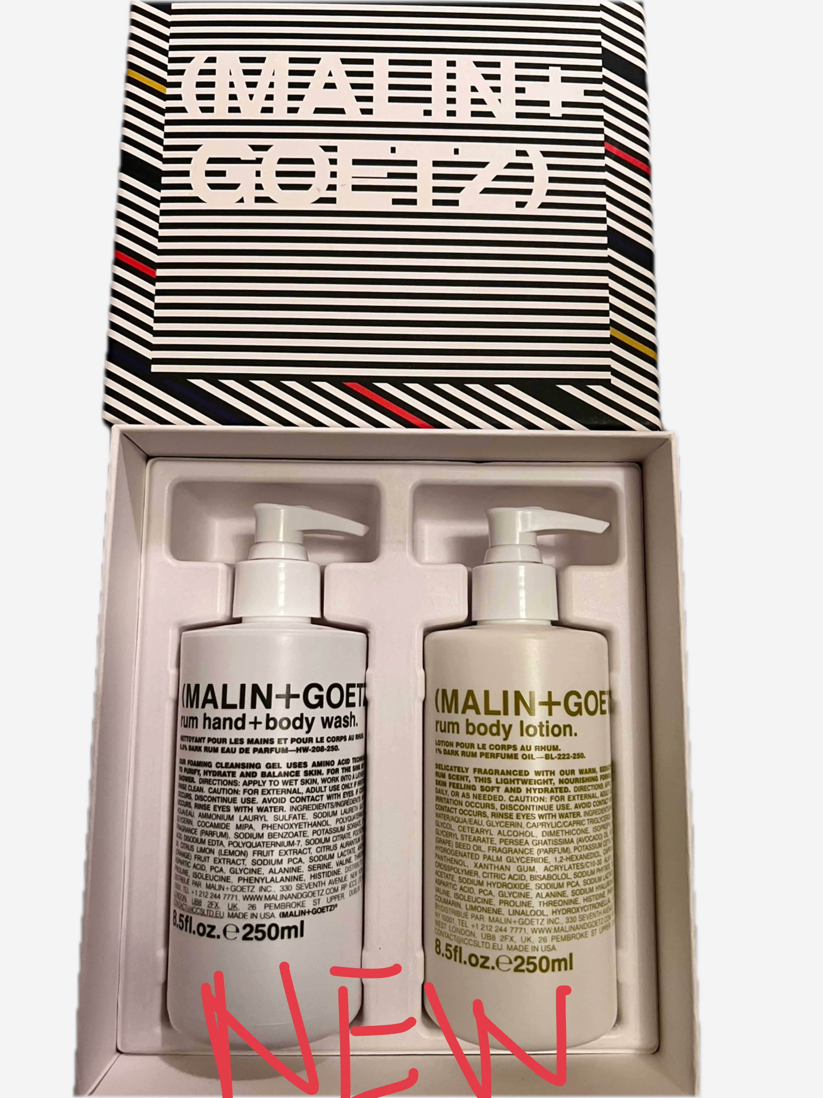 BRAND NEW MALIN+GOETZ Rum Hand + Body Wash & Lotion Set