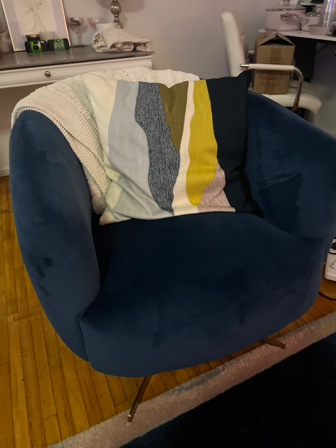 Blue Velvet Swivel Accent Chair