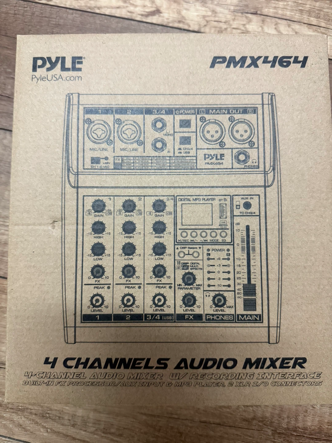 Pyle PMX464 4-Channel Audio Mixer w/ Recording Interface