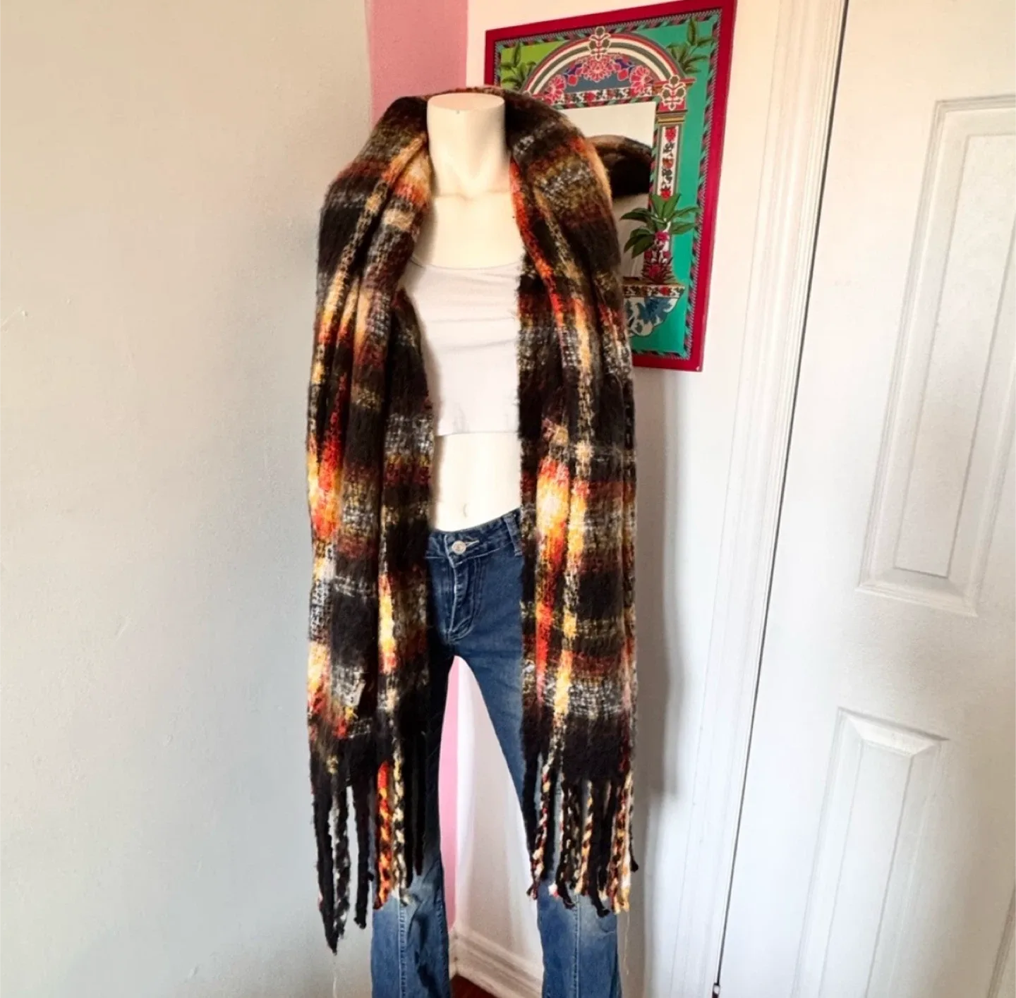 Orange/Yellow/Black Plaid Scarf