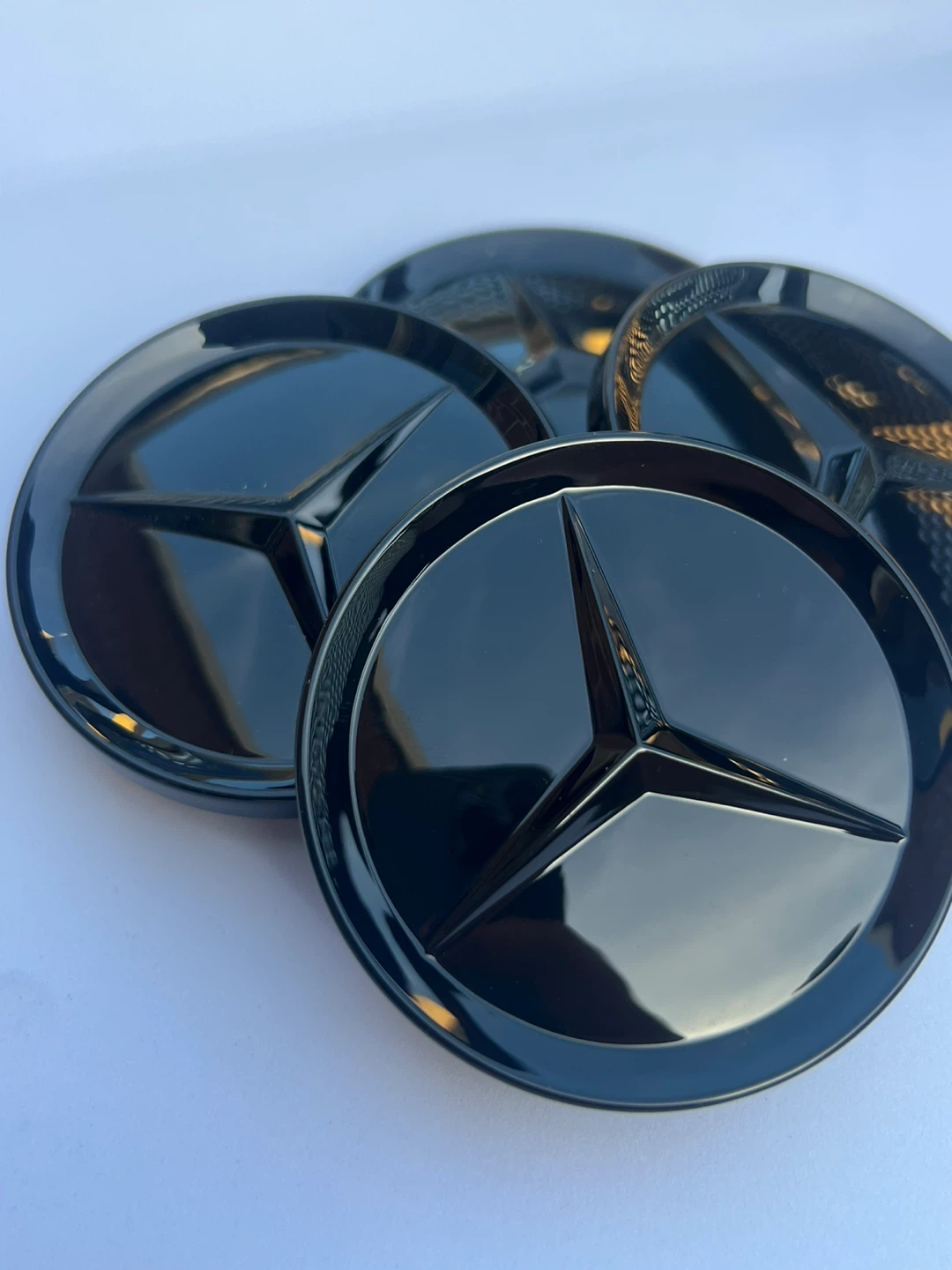 Mercedes-Benz 63mm glossy Black Wheel Center Caps - Set of 4