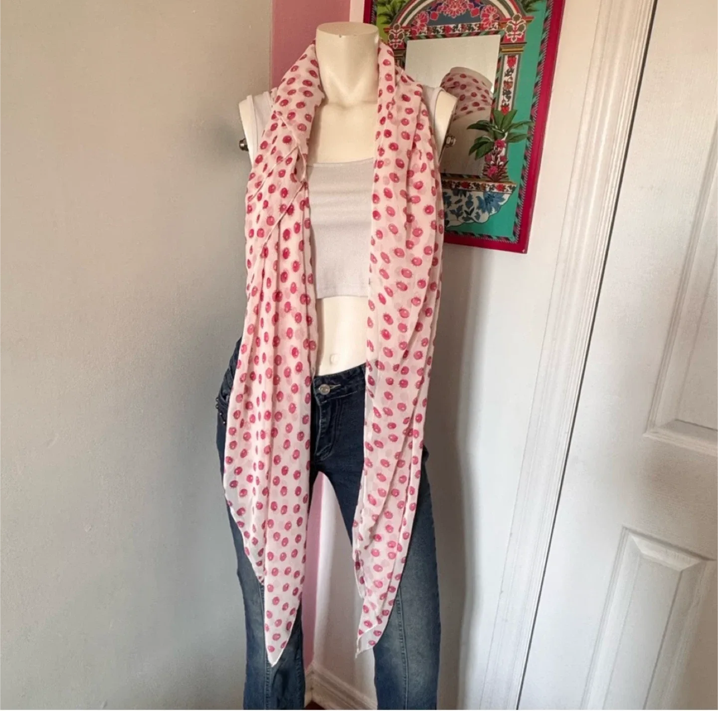 Pink Strawberry Patterned Scarf
