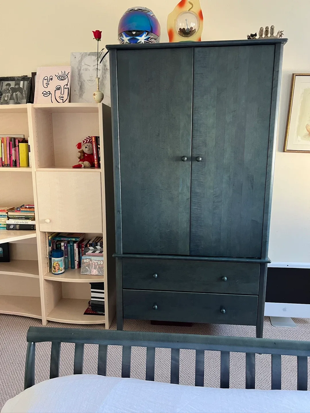 🌿 Solid Wood Armoire + Corner Desk with Shelves image indicator(2)