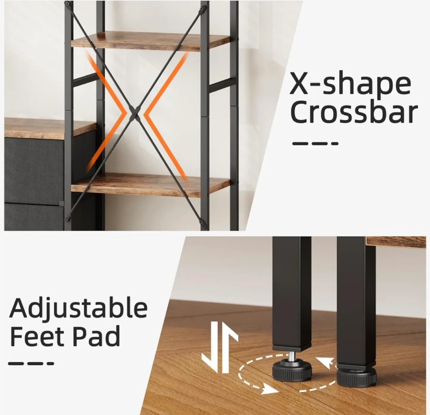 NEW 59” Rustic Brown Bookshelf with Fabric Drawers image indicator(6)