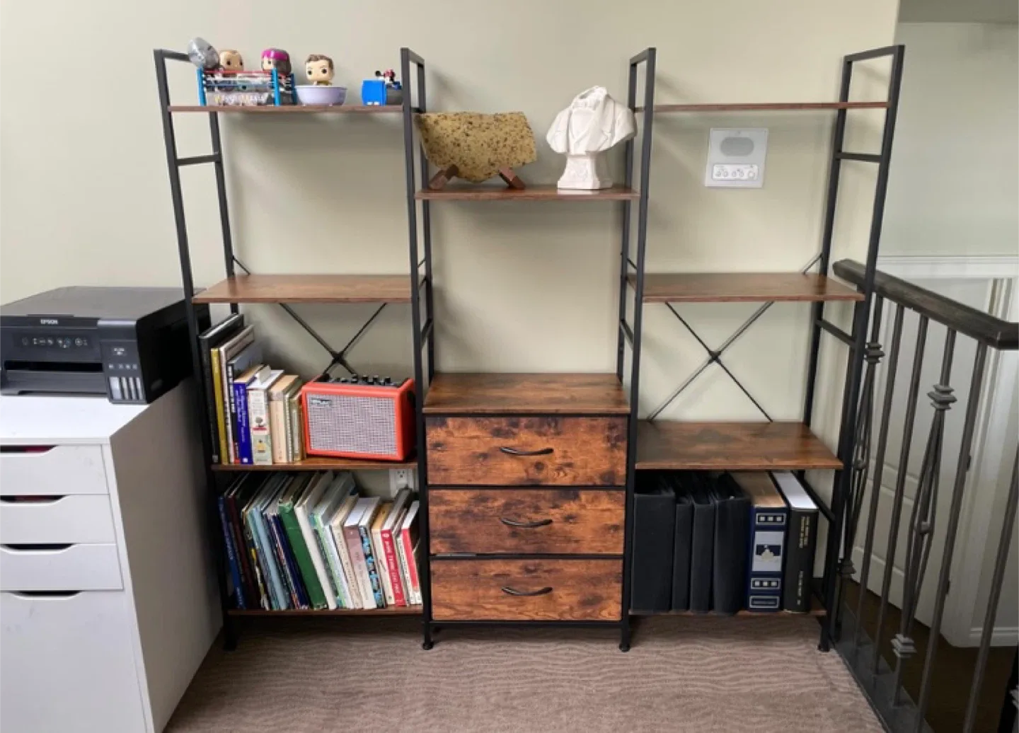 NEW 59” Rustic Brown Bookshelf with Fabric Drawers image indicator(8)