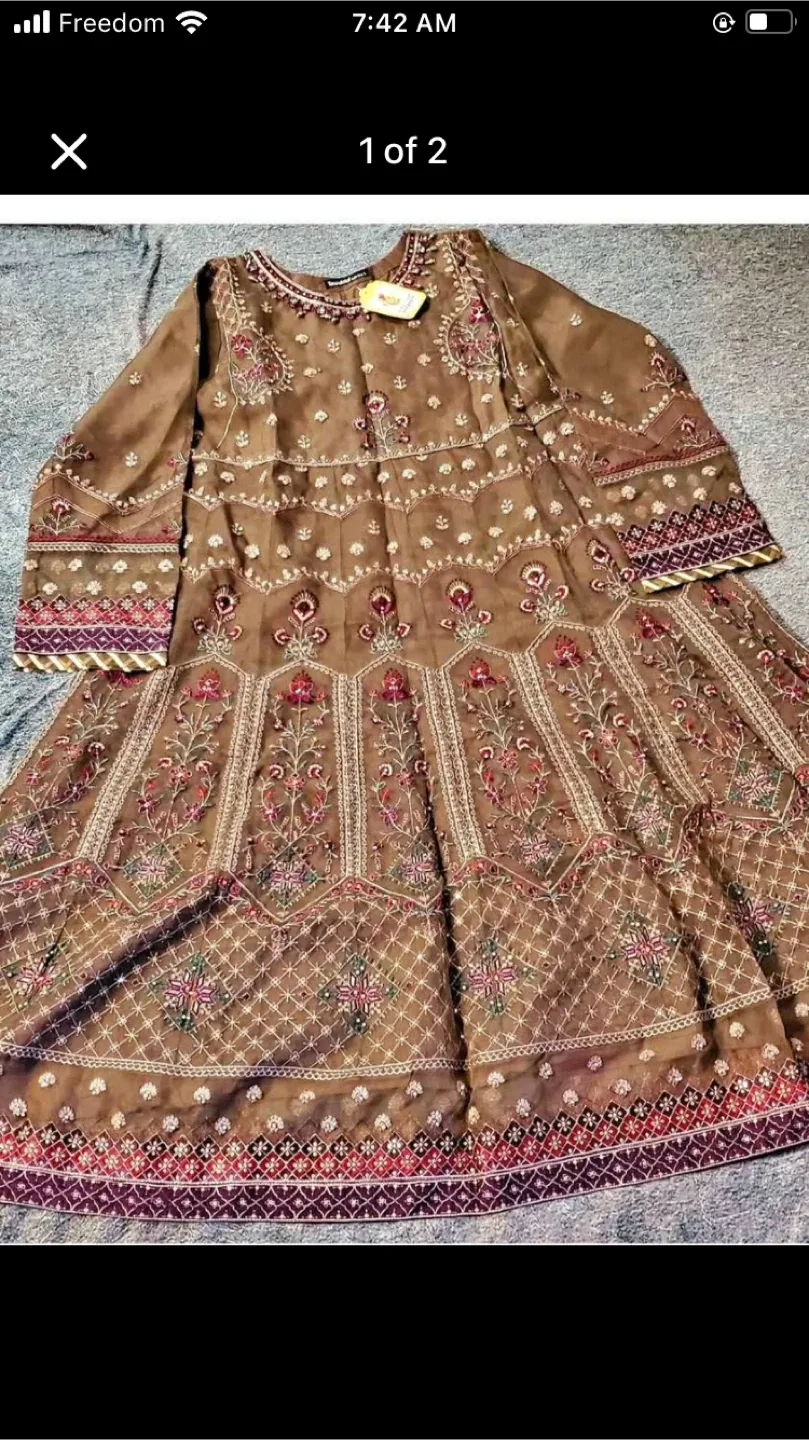 Brown Embroidered Shalwar Kameez brand new