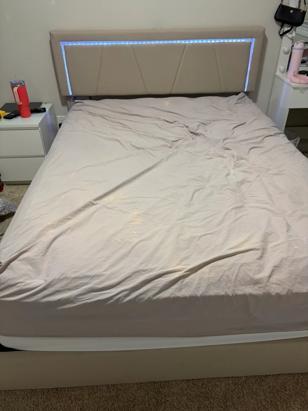 Queen Bed Frame with LED and USB Ports