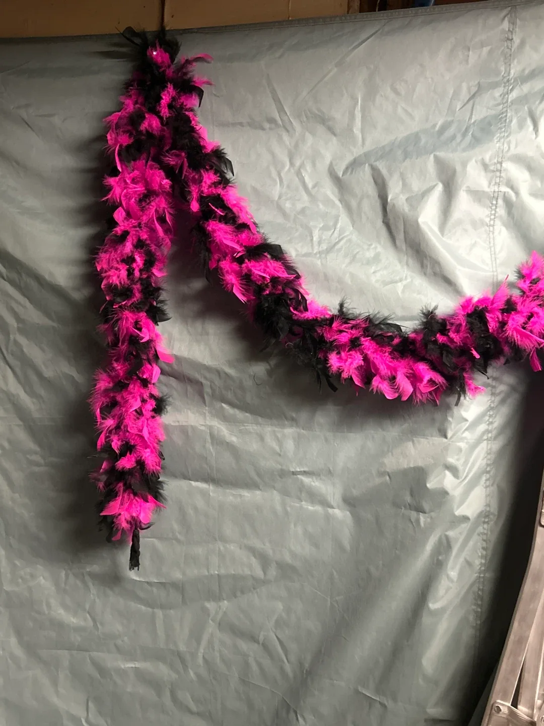 🥕Bright Pink and Black Feather Boa thumbnail