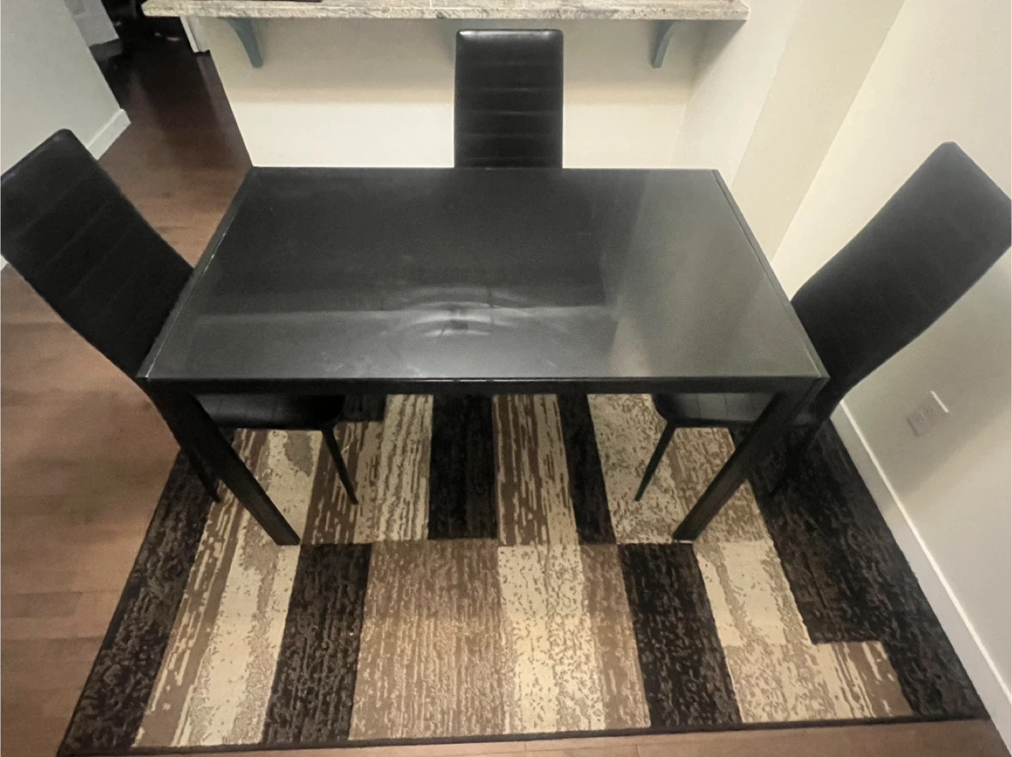 Black Glass Top Dining Table Set with 3 Chairs