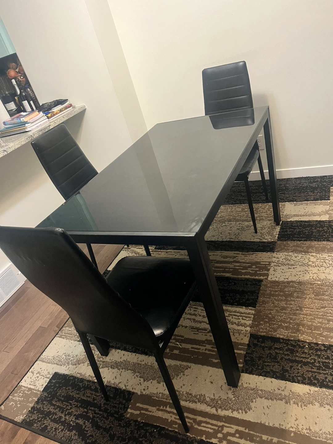 Black Glass Top Dining Table Set with 3 Chairs - photo 4