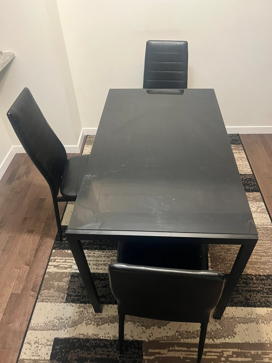 Black Glass Top Dining Table Set with 3 Chairs - photo 3